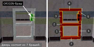Создаем дверь с двумя отверстиями и определяем положение ORIGIN-браша