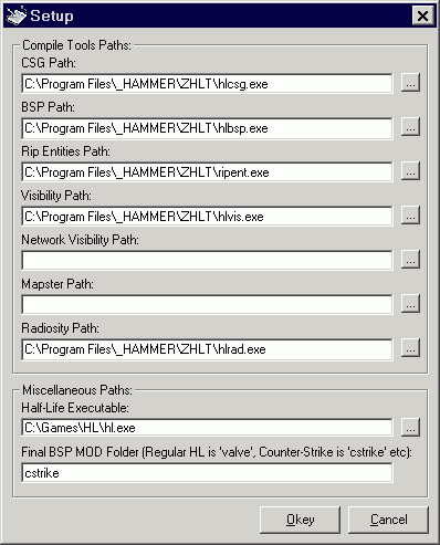 В данном окне указываются пути к компиляторам и Half-Life
