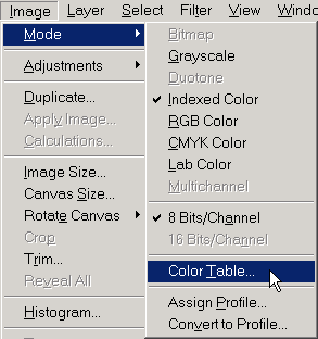 Заходим в «Image\Mode\Color Table...»