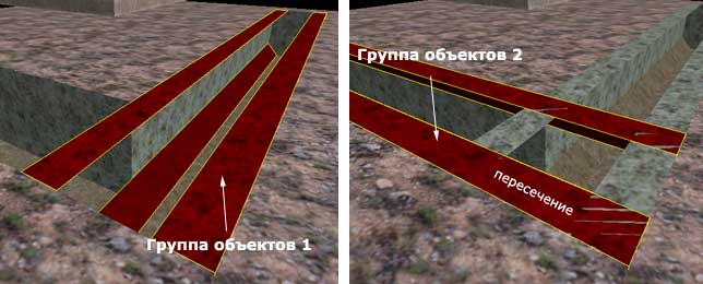 Пересечение двух групп скругляющих брашей