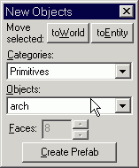 Панель New Objects, функция Arch
