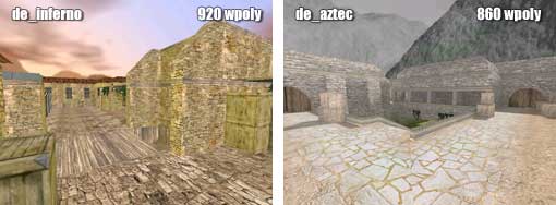 Примеры больших открытых пространств на de_inferno и de_aztec
