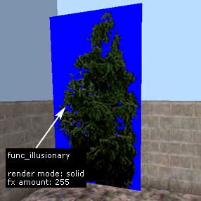 Создаем объект func_illusionary, окрашенный текстурой дерева